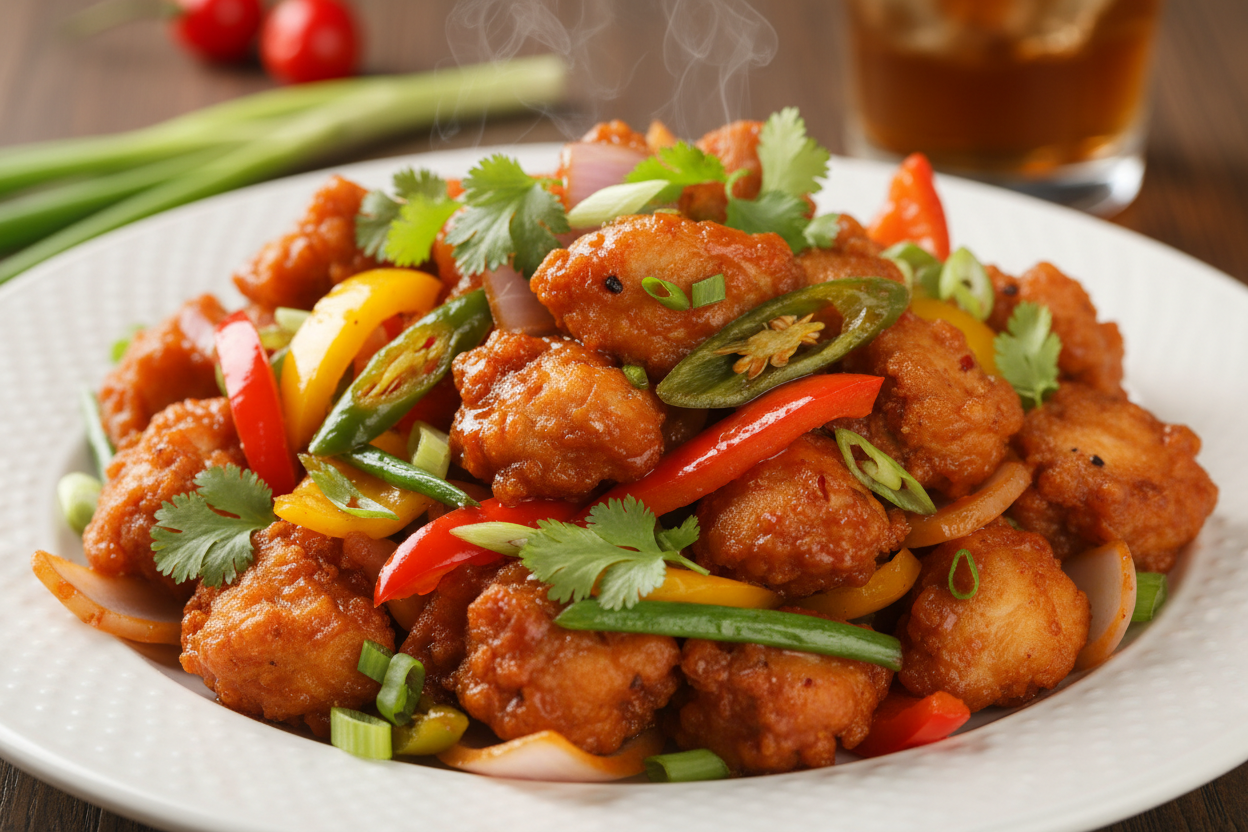 Chili Chicken, Indian style appetizer, low spicy to add into restaurant product menu
